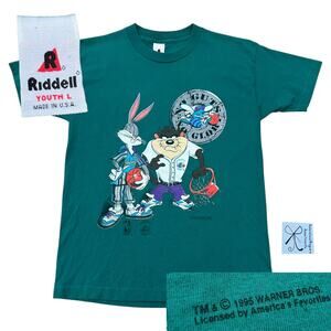 Riddell Warner Bros. Looney Tunes NBA Hornets 1995 Bugs Taz T-shirt Kids Sz L